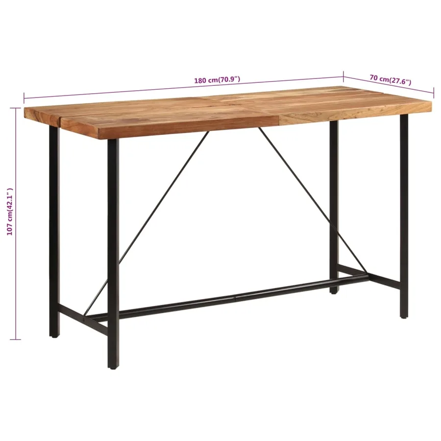 Table de bar 180x70x107 cm bois massif d'acacia et fer - 7