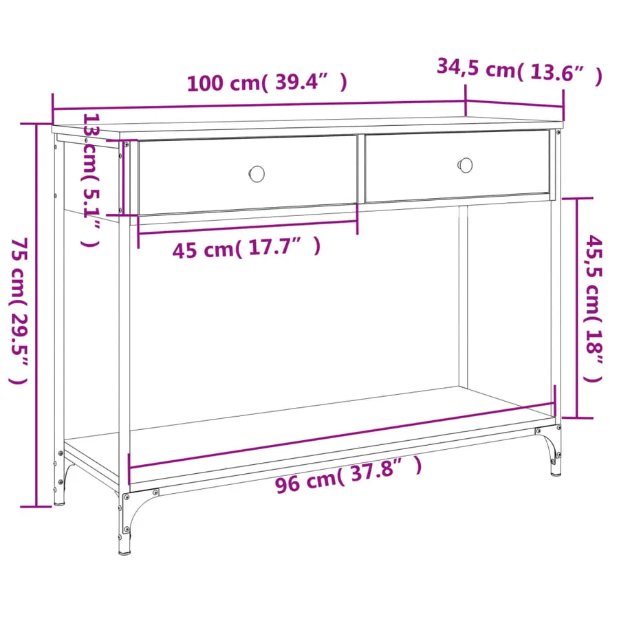 Table console chêne fumé 100x34,5x75 cm bois d'ingénierie - 11