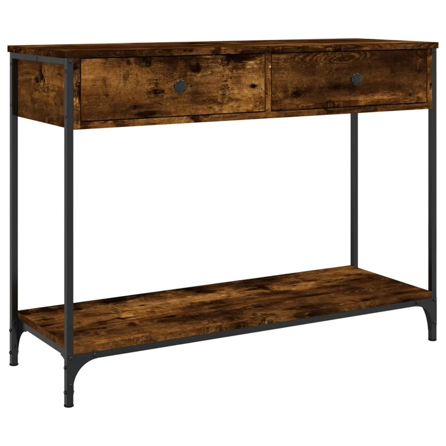 Table console chêne fumé 100x34,5x75 cm bois d'ingénierie - 2