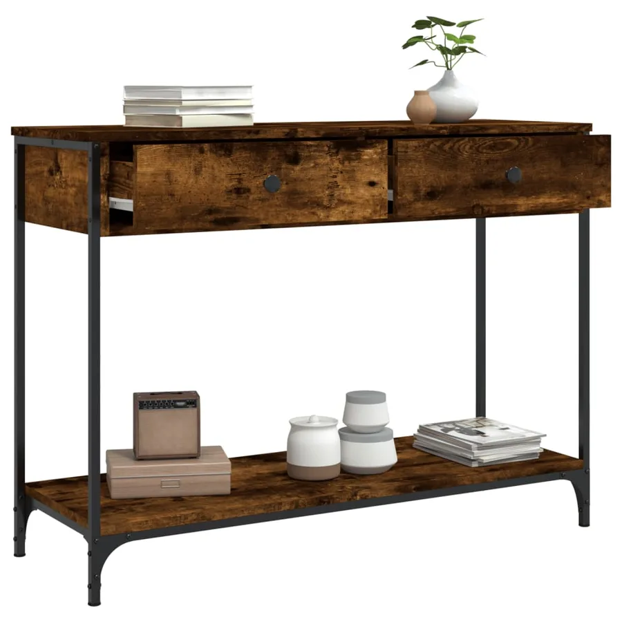 Table console chêne fumé 100x34,5x75 cm bois d'ingénierie - 4