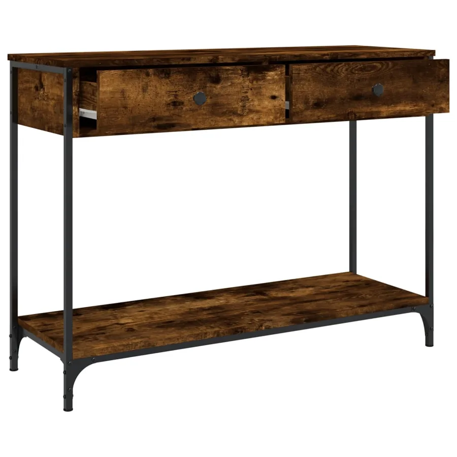 Table console chêne fumé 100x34,5x75 cm bois d'ingénierie - 5