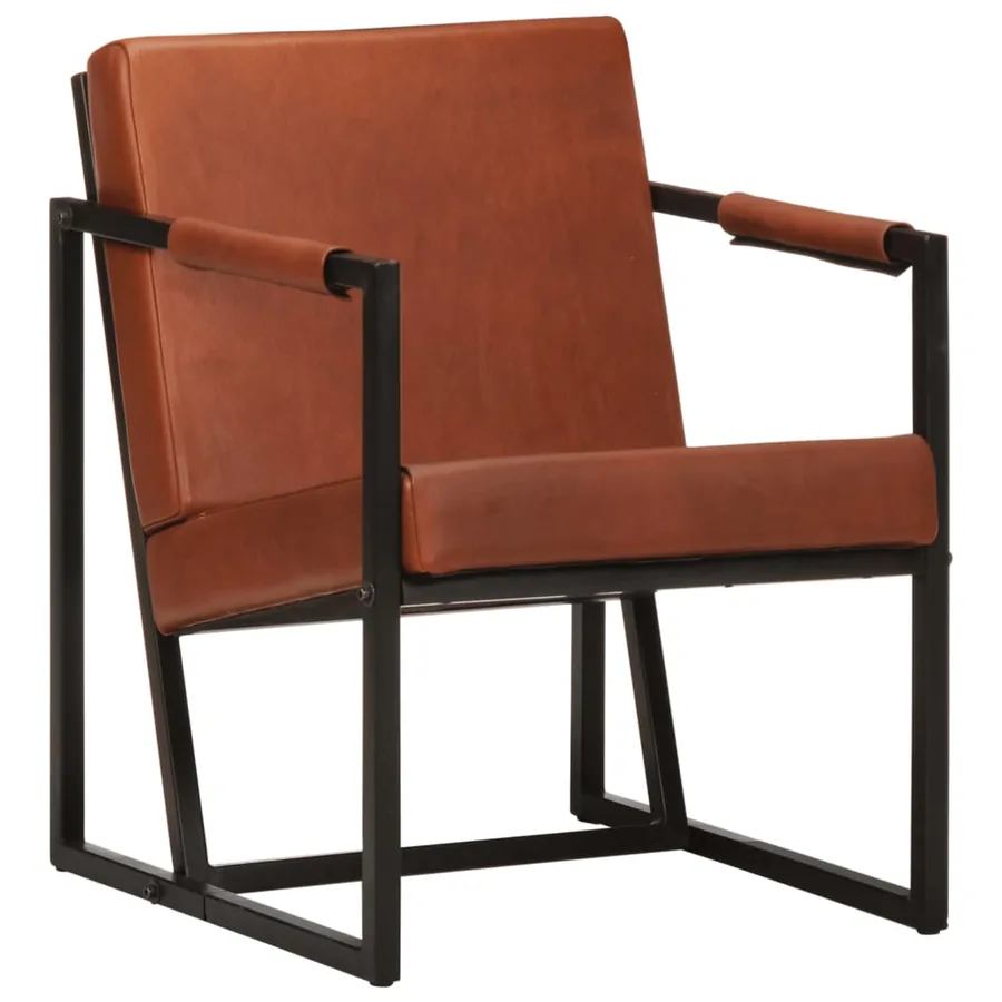 Fauteuil marron cuir véritable