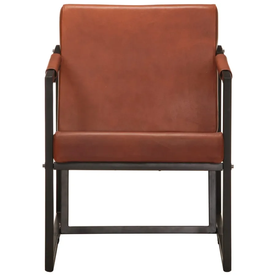Fauteuil marron cuir véritable - 2
