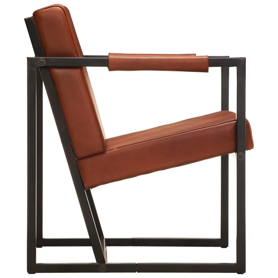 Fauteuil marron cuir véritable - 3