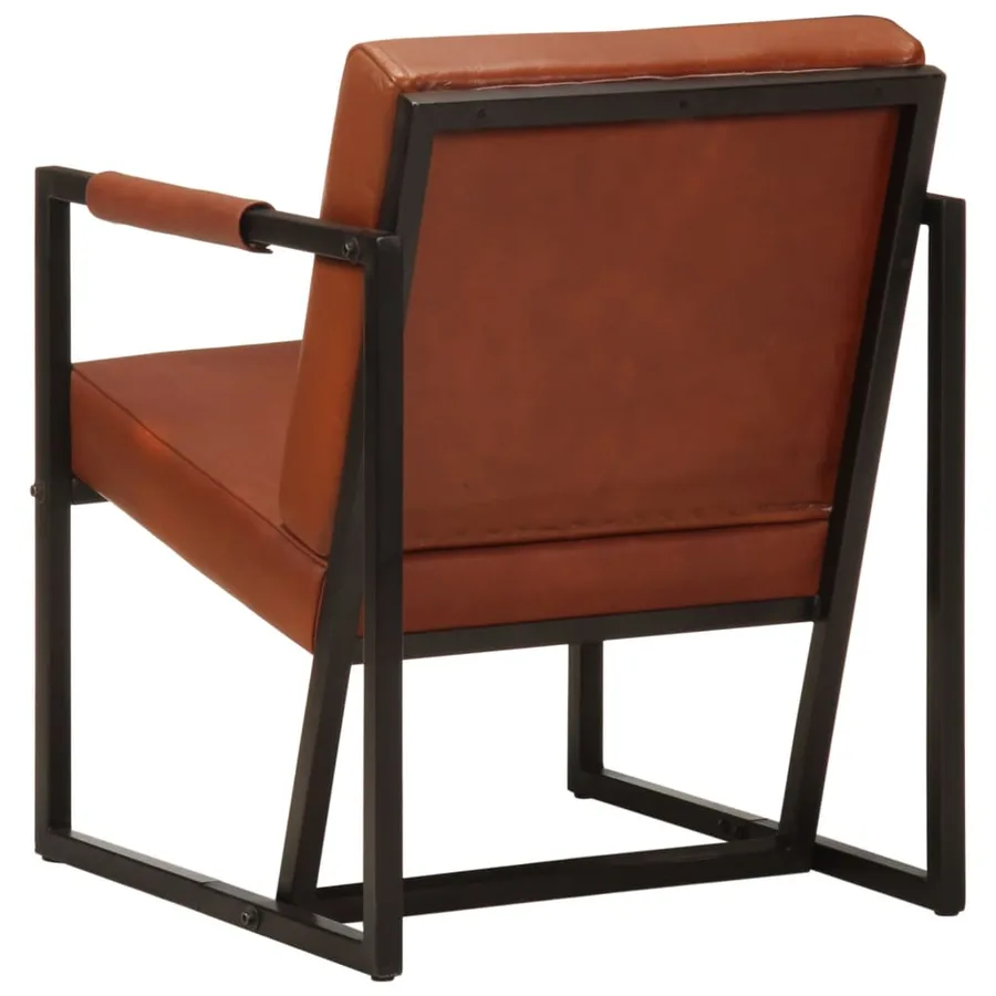 Fauteuil marron cuir véritable - 4