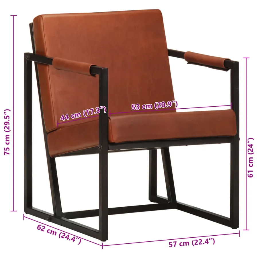 Fauteuil marron cuir véritable - 9