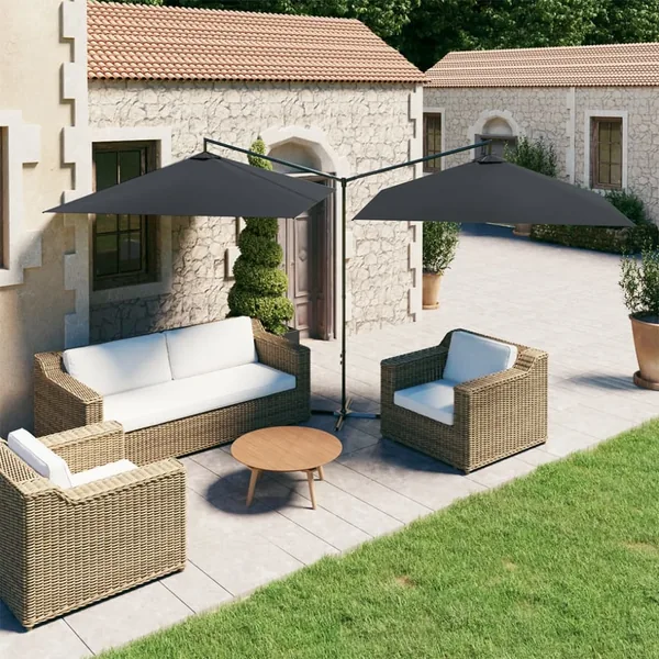 Parasol de jardin double avec mât en acier anthracite 600x300cm