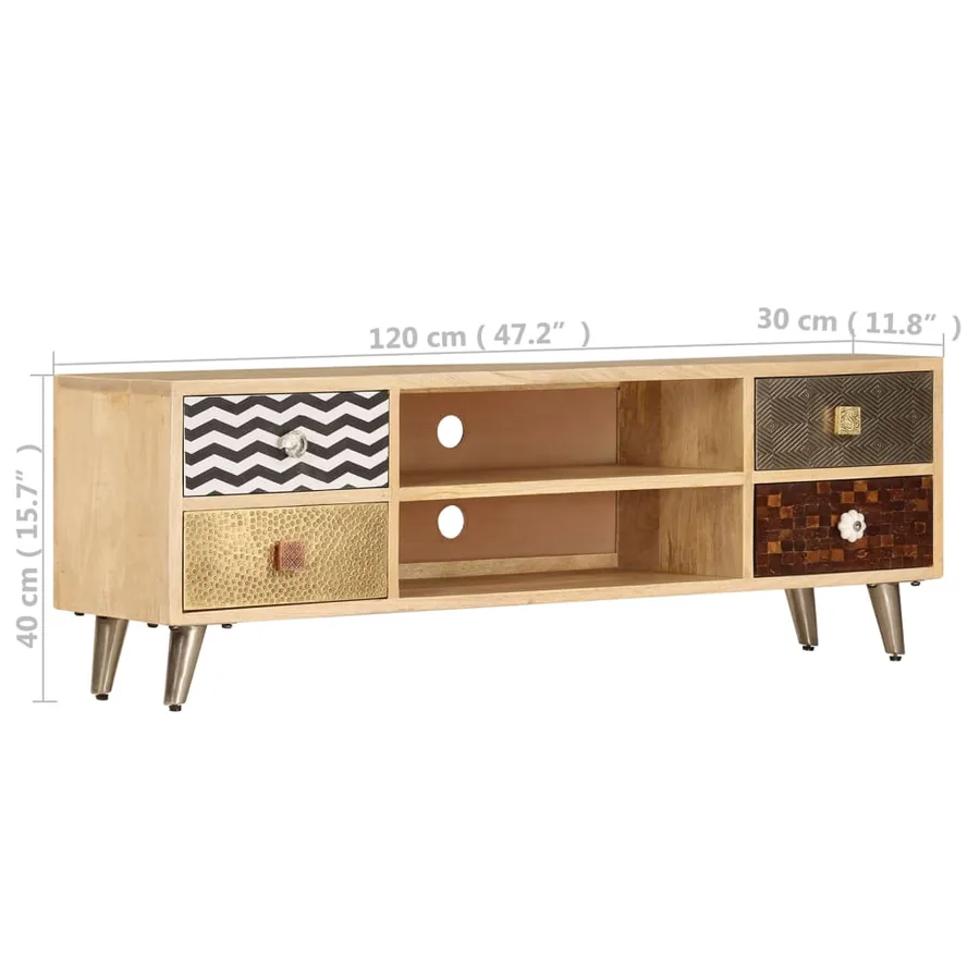 Meuble TV 120x30x40 cm Bois massif de manguier - 11