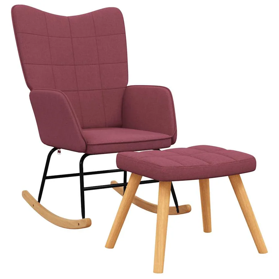 Chaise à bascule avec tabouret Rouge bordeaux Tissu - 2