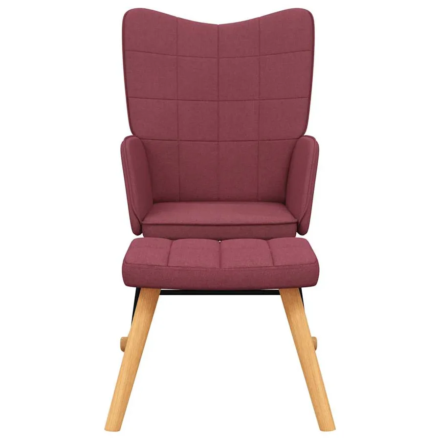 Chaise à bascule avec tabouret Rouge bordeaux Tissu - 3