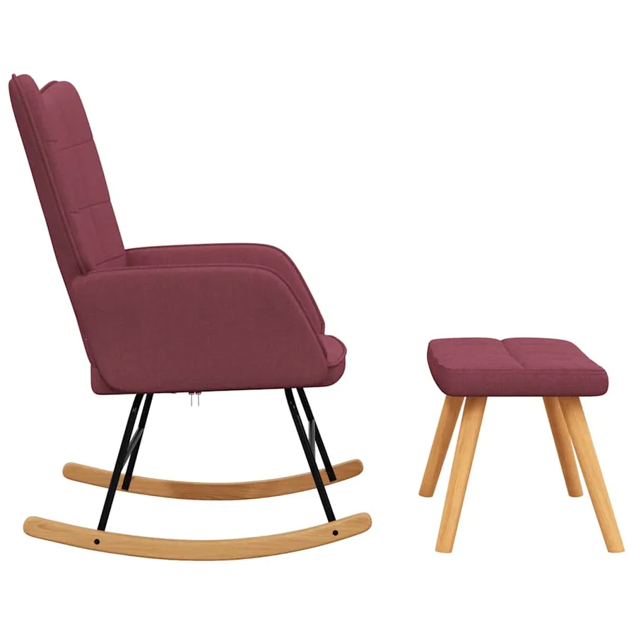 Chaise à bascule avec tabouret Rouge bordeaux Tissu - 5