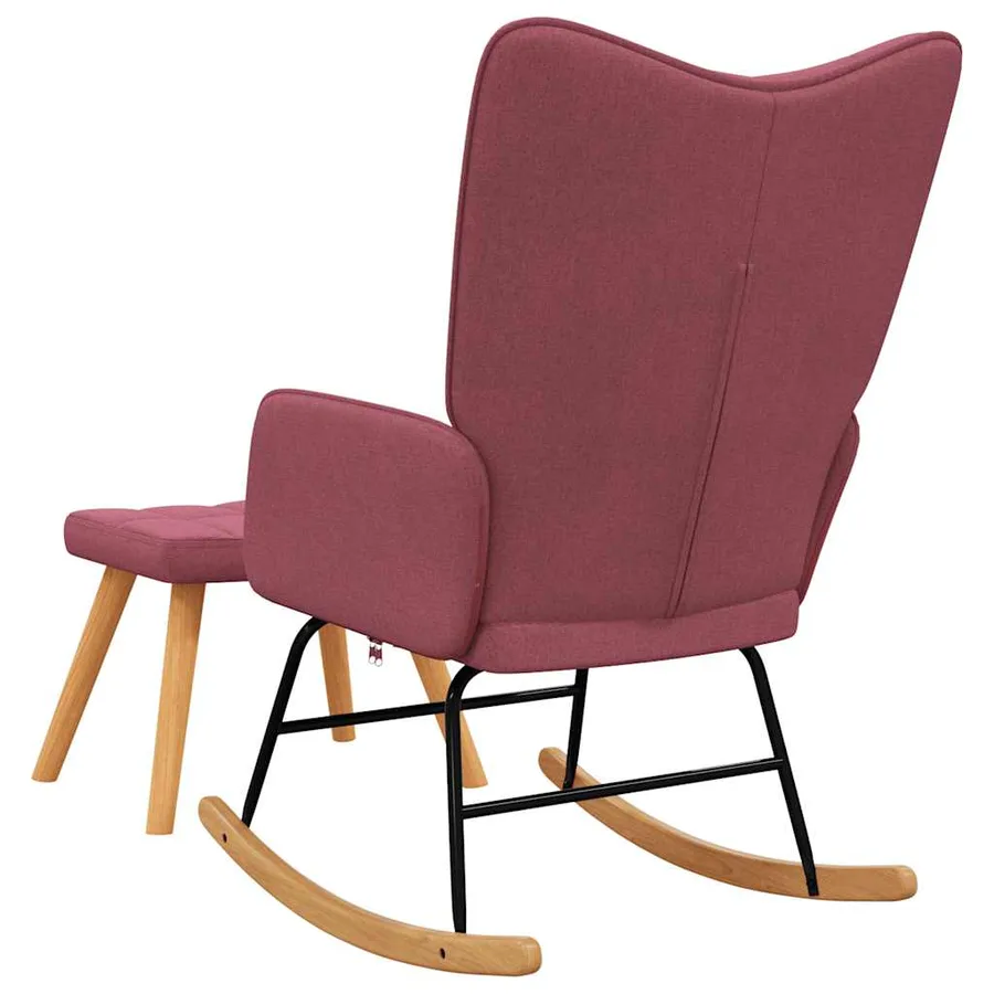 Chaise à bascule avec tabouret Rouge bordeaux Tissu - 6