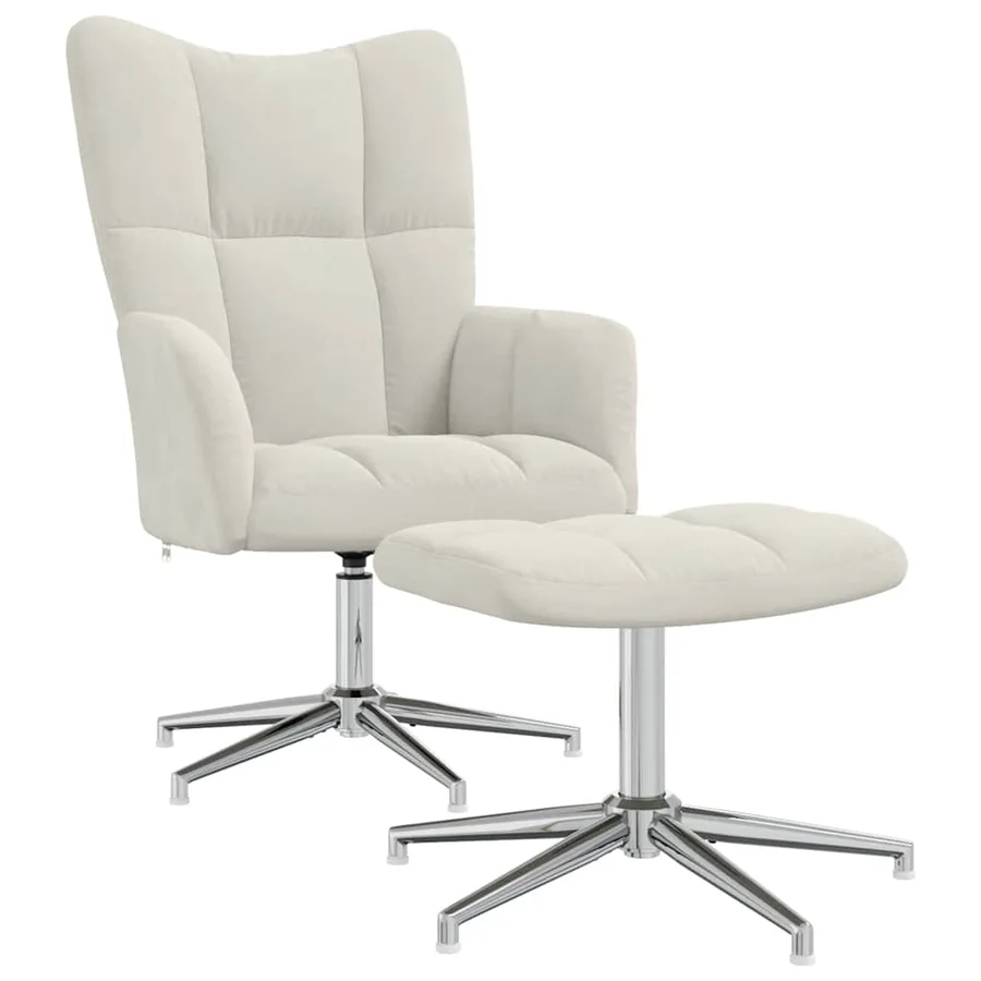 Chaise de relaxation avec tabouret Blanc crème Velours - 2