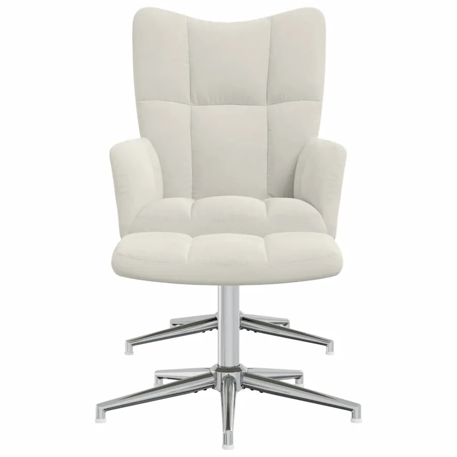 Chaise de relaxation avec tabouret Blanc crème Velours - 3