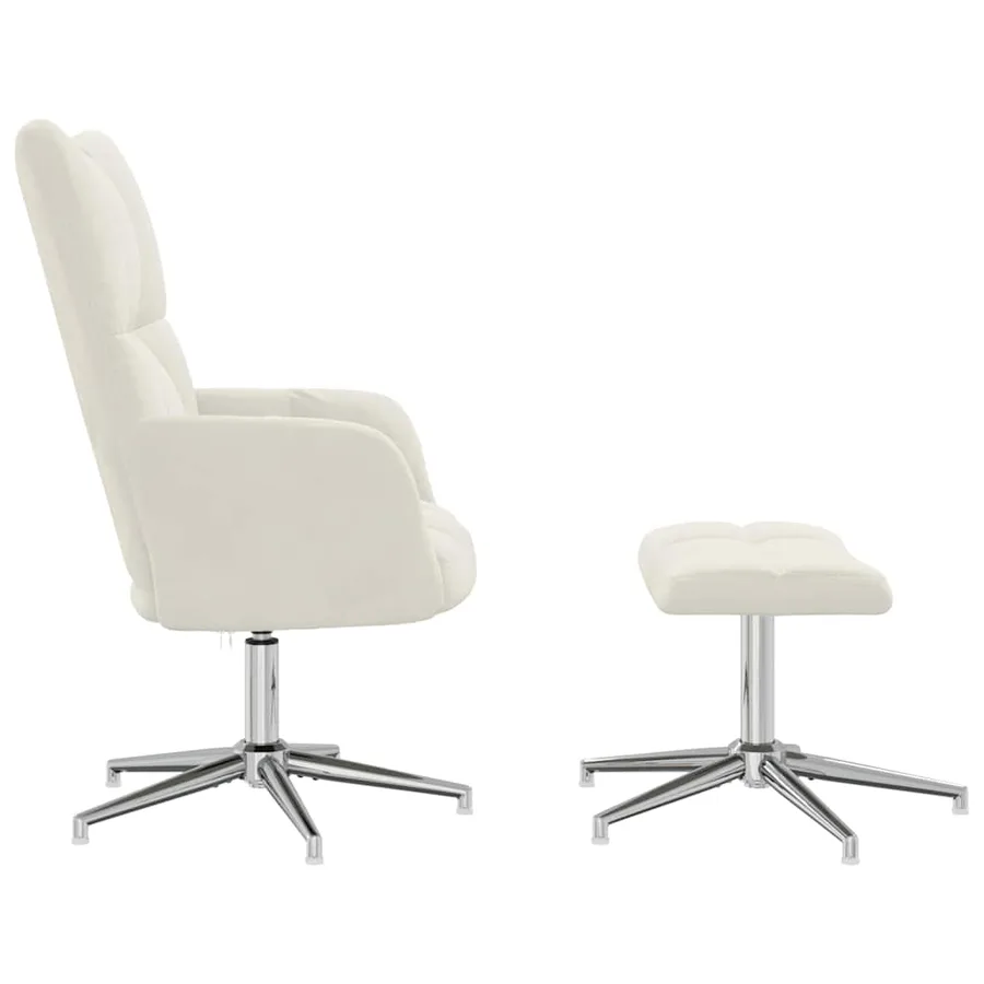 Chaise de relaxation avec tabouret Blanc crème Velours - 4