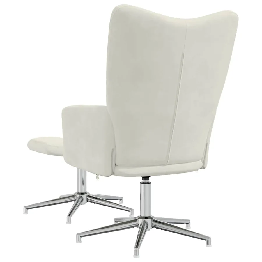 Chaise de relaxation avec tabouret Blanc crème Velours - 5