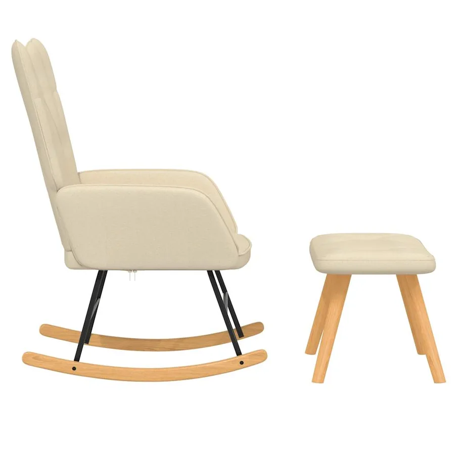 Chaise à bascule avec repose-pied Crème Tissu - 4