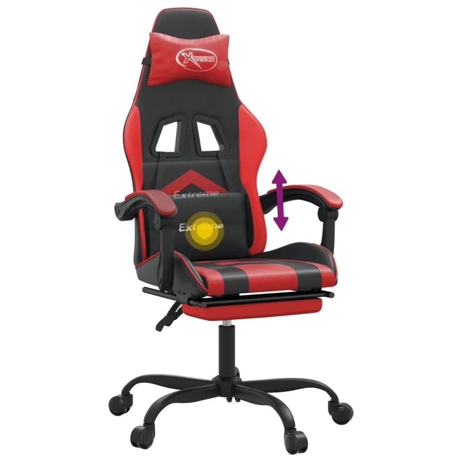 Chaise de jeu pivotante et repose-pied Noir et rouge Similicuir - 12