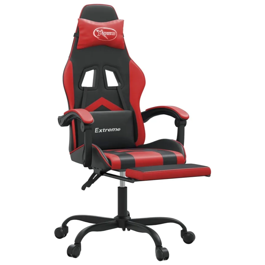 Chaise de jeu pivotante et repose-pied Noir et rouge Similicuir - 6