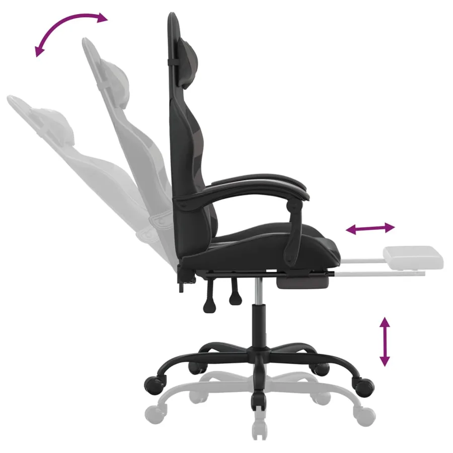 Chaise de jeu pivotante et repose-pied Noir et gris Similicuir - 11