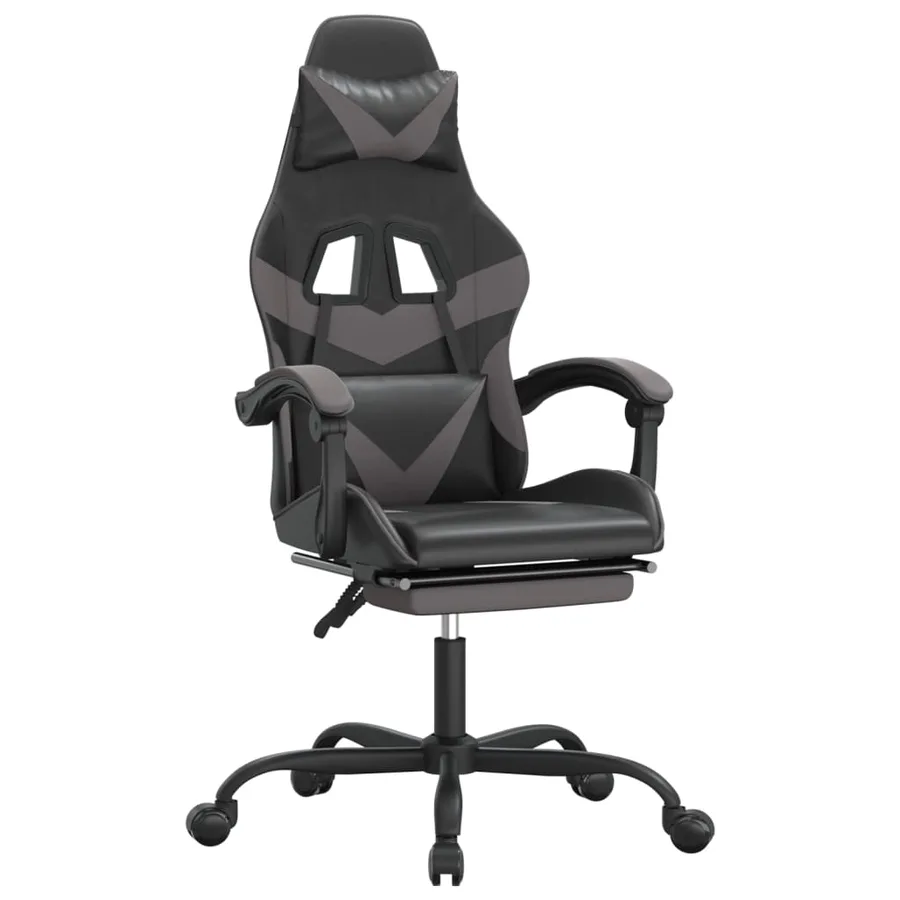 Chaise de jeu pivotante et repose-pied Noir et gris Similicuir - 2
