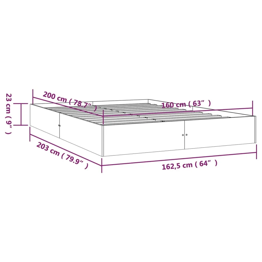Cadre de lit sans matelas bois massif 160x200 cm - 9