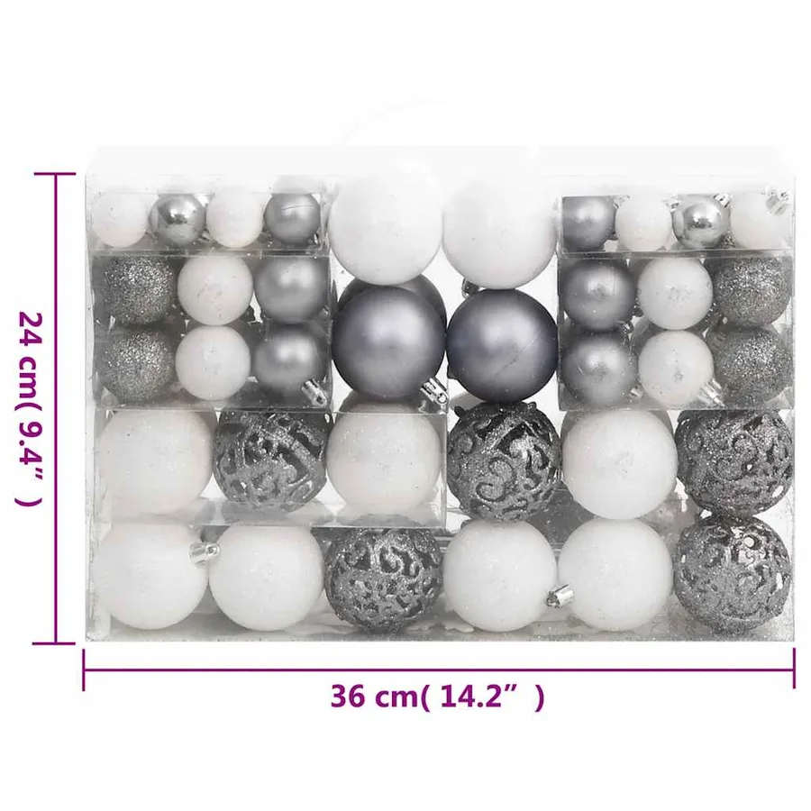 Ensemble de boules de Noël 111 pièces blanc et gris polystyrène - 16