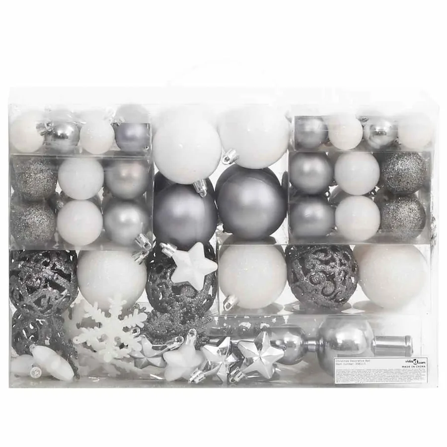 Ensemble de boules de Noël 111 pièces blanc et gris polystyrène - 2