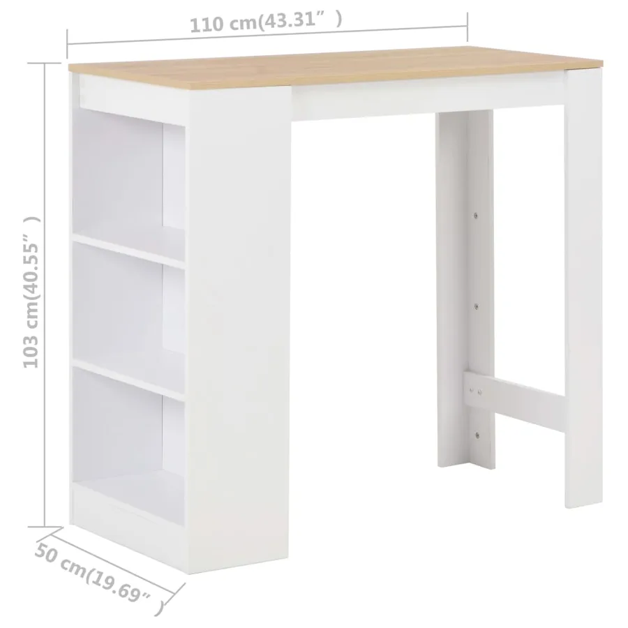 Table de bar avec étagère Blanc 110x50x103 cm - 6
