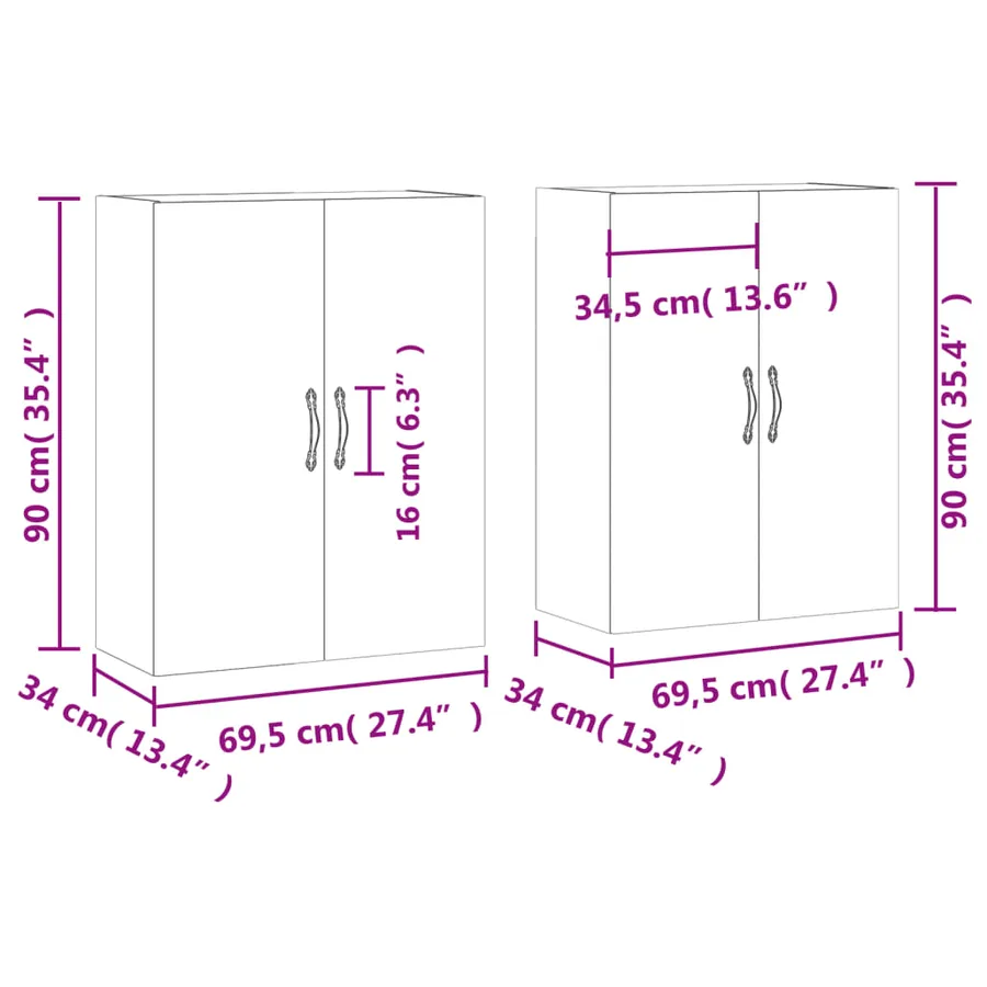 Armoires murales 2 pcs chêne sonoma 69,5x34x90 cm - 12