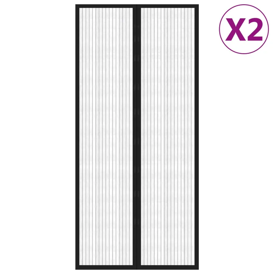 Rideaux de porte anti-insectes 2 pcs avec aimants noir 210x90cm - 2