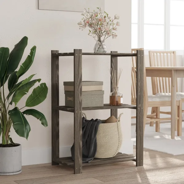 Support de rangement à 3 niveaux gris 60x38x90 cm bois de pin