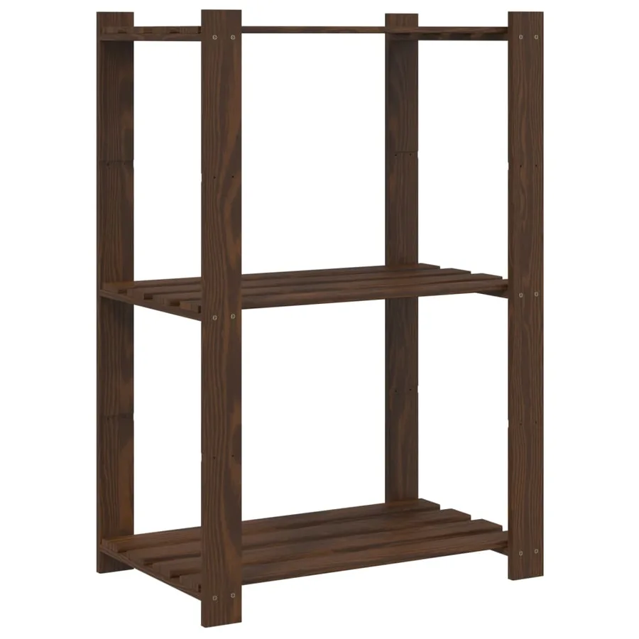Support de rangement à 3 niveaux marron 60x38x90 cm bois de pin - 2