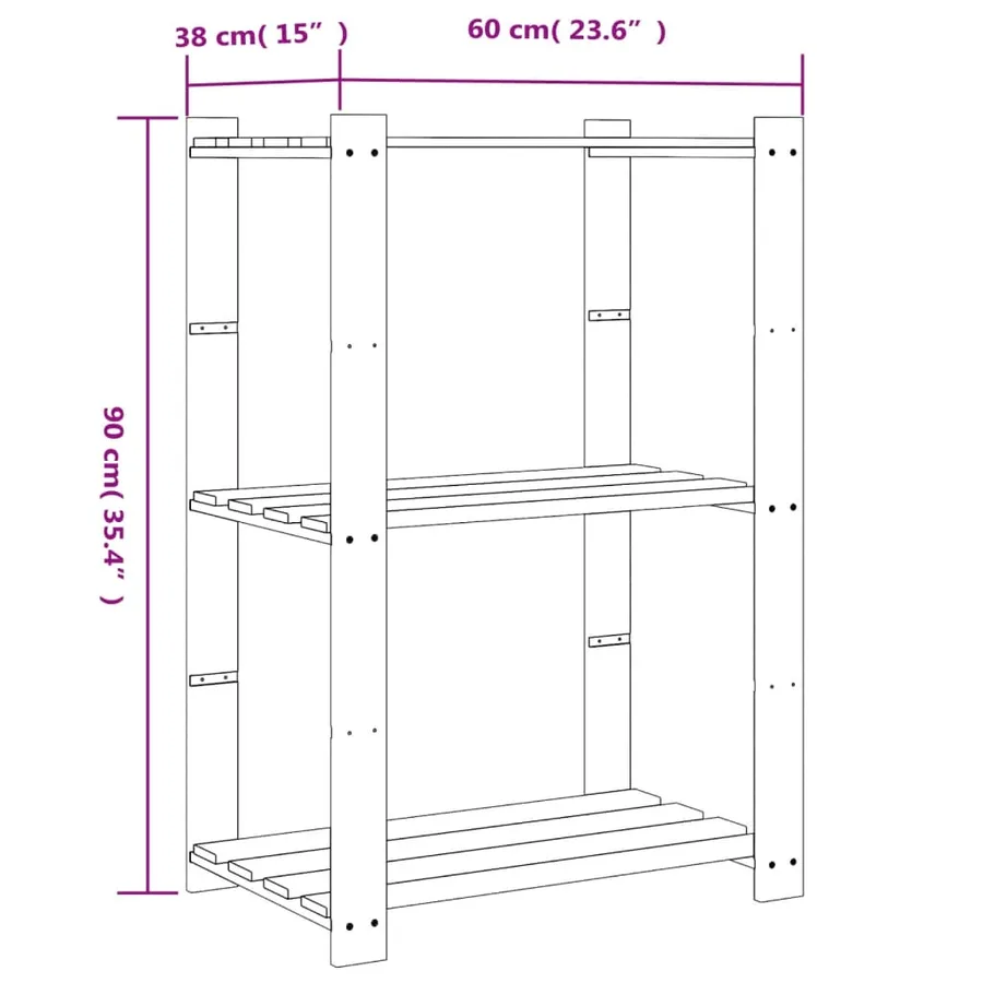 Support de rangement à 3 niveaux marron 60x38x90 cm bois de pin - 7