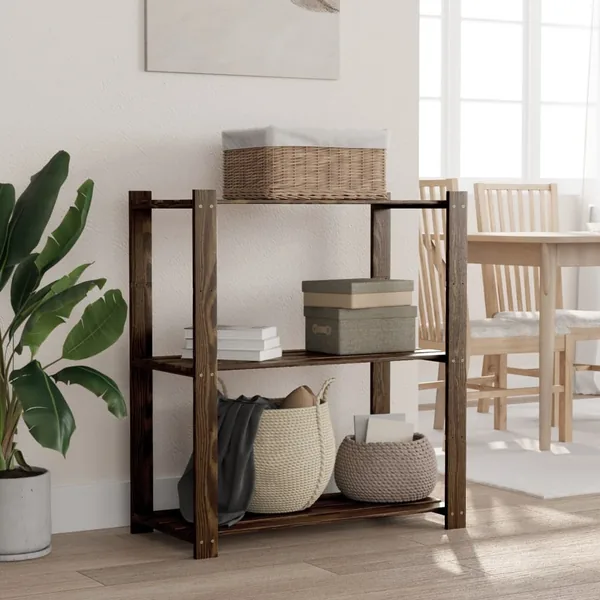 Support de rangement à 3 niveaux noir 80x38x90 cm bois pin