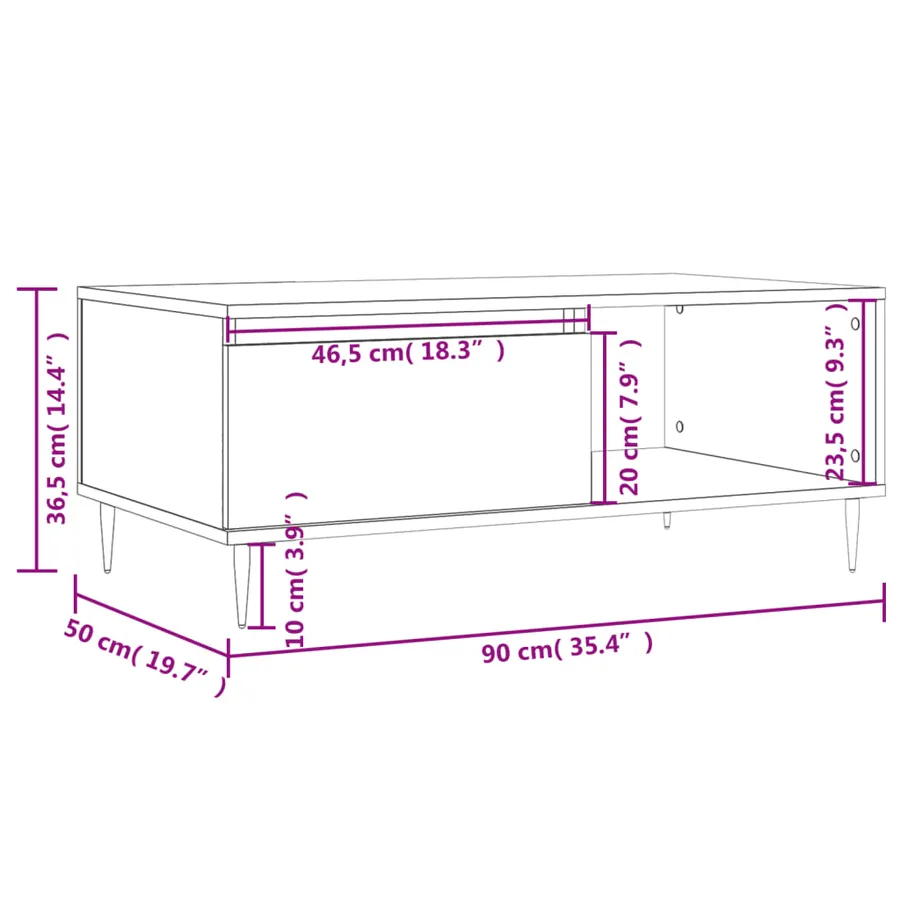 Table basse Blanc 90x50x36,5 cm Bois d'ingénierie - 12