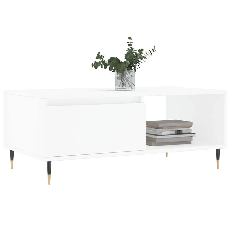 Table basse Blanc 90x50x36,5 cm Bois d'ingénierie - 3