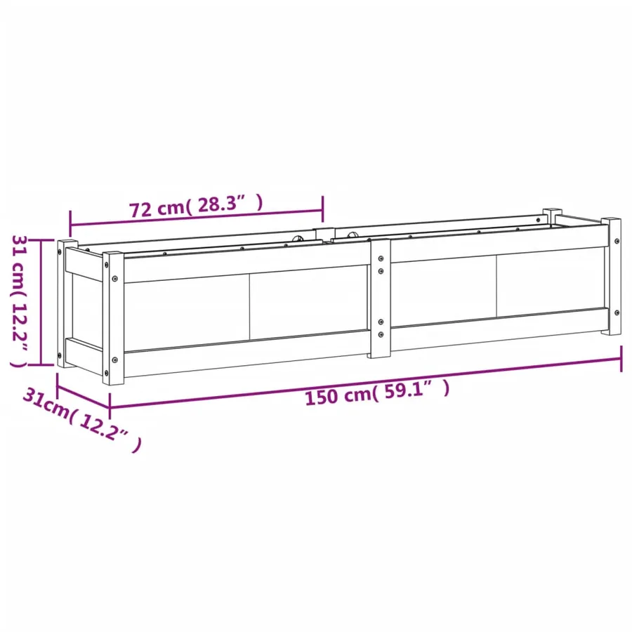 Jardinière blanc 150x31x31 cm bois massif de pin - 11