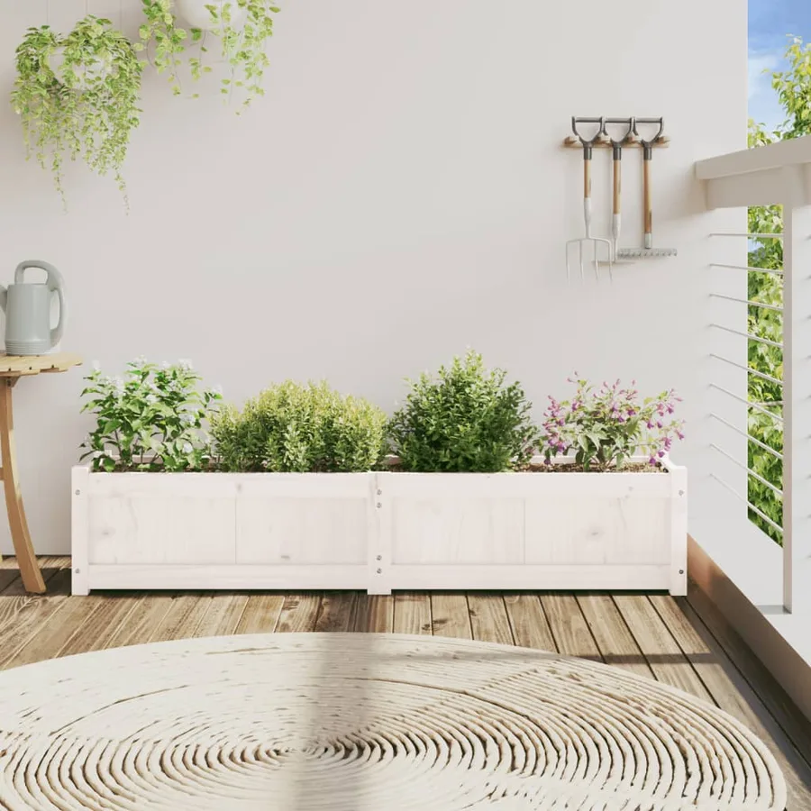 Jardinière blanc 150x31x31 cm bois massif de pin - 3