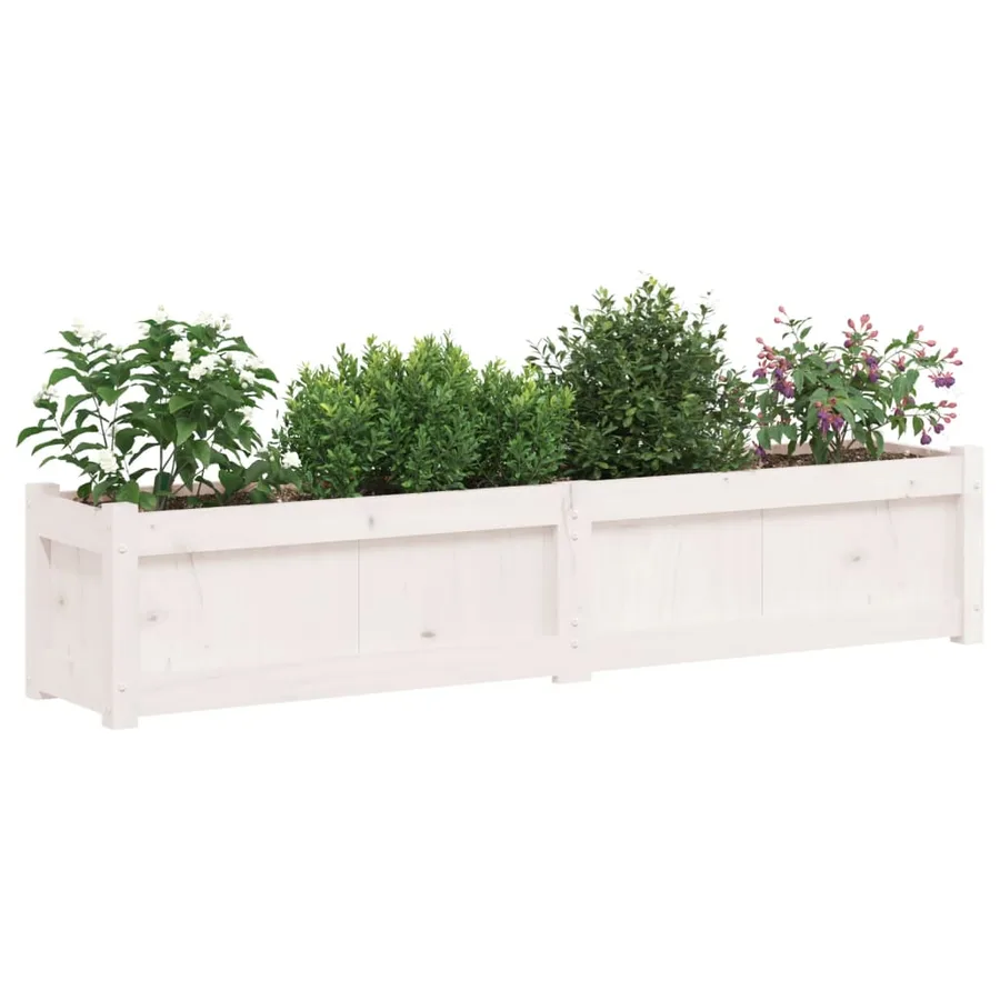Jardinière blanc 150x31x31 cm bois massif de pin - 4
