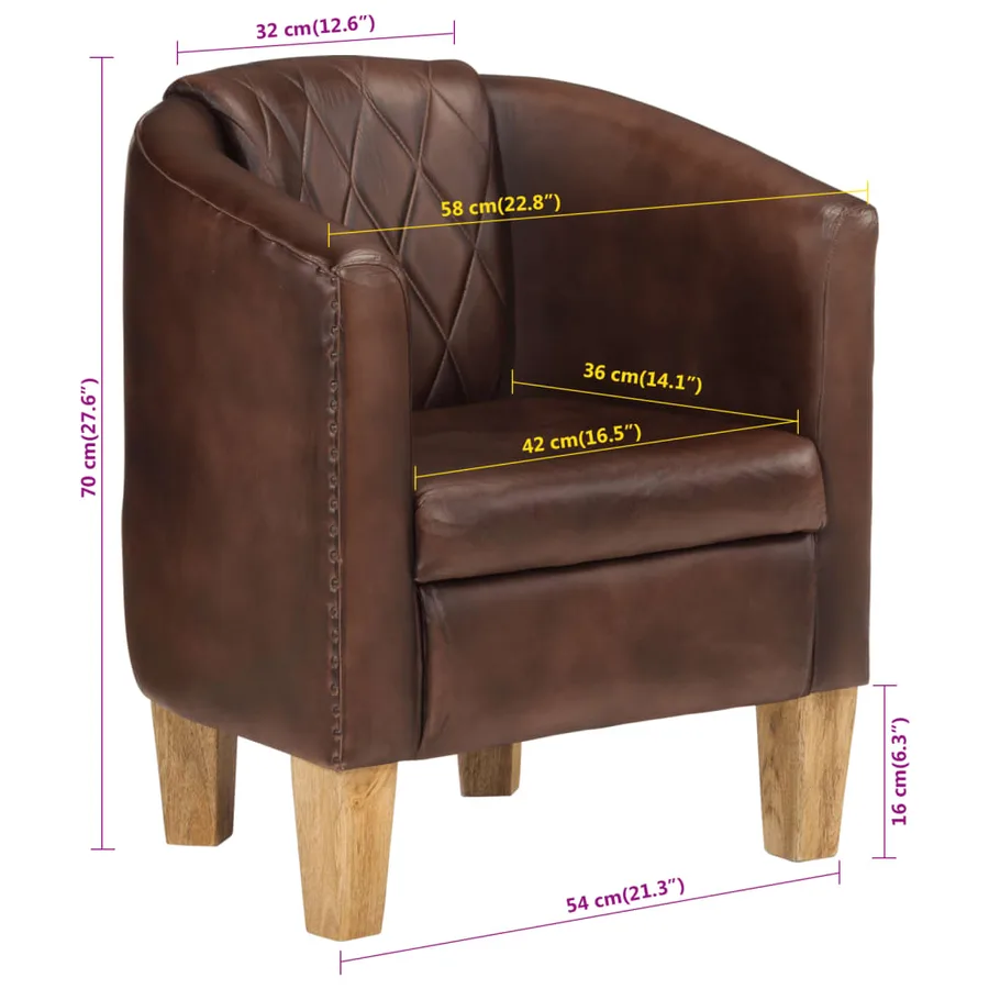 Fauteuil Marron foncé Cuir véritable - 9
