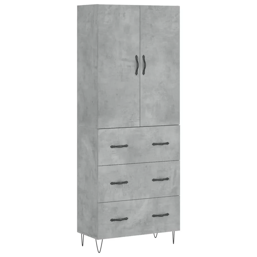 Buffet haut Gris béton 69,5x34x180 cm Bois d'ingénierie - 2
