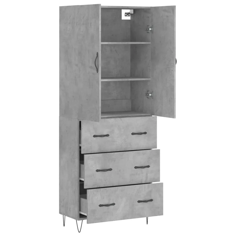 Buffet haut Gris béton 69,5x34x180 cm Bois d'ingénierie - 4