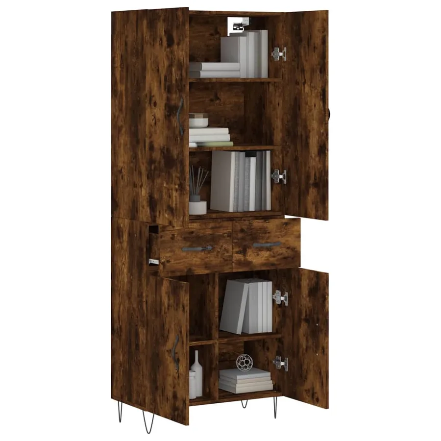 Buffet haut Chêne fumé 69,5x34x180 cm Bois d'ingénierie - 3