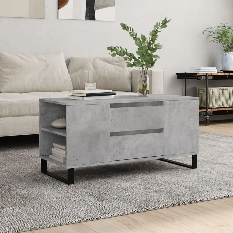 Table basse gris béton 102x44,5x50 cm bois d'ingénierie