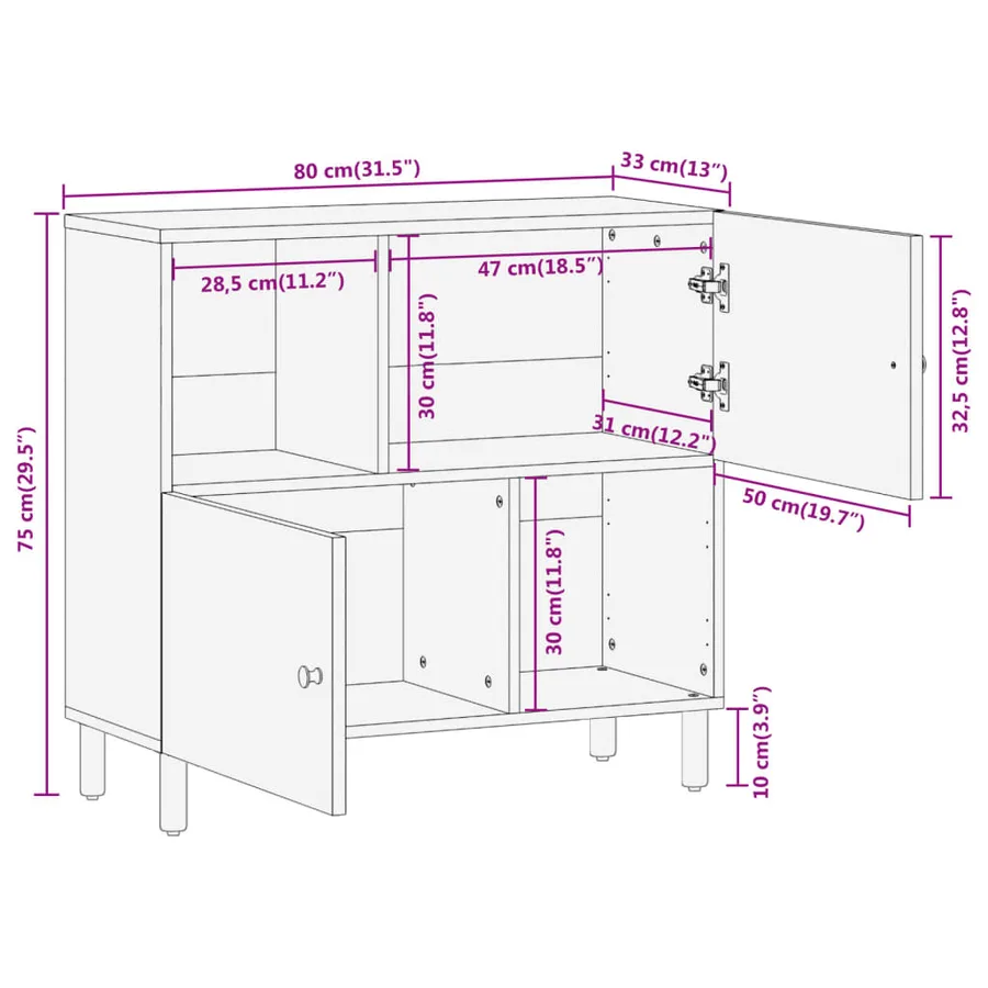 Armoire latérale 80x33x75 cm bois massif d'acacia - 13