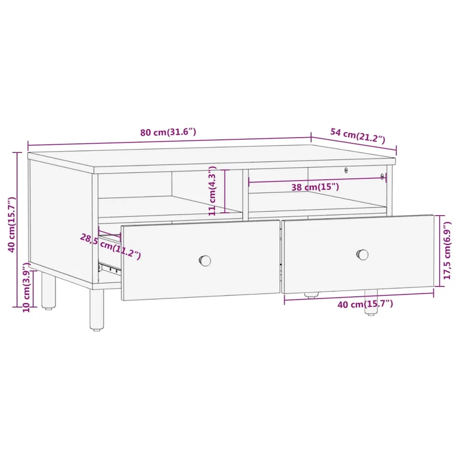 Table basse 80x54x40 cm bois massif d'acacia - 12