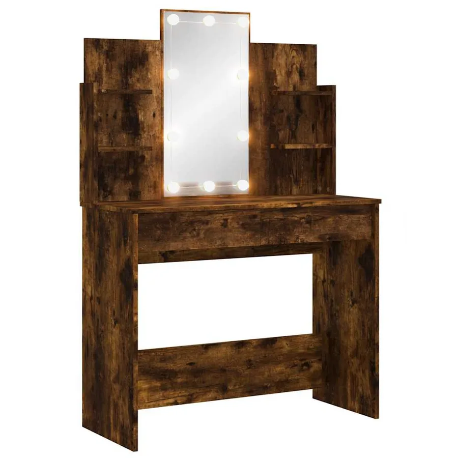 Coiffeuse avec lumières LED chêne fumé 96x40x142 cm - 2