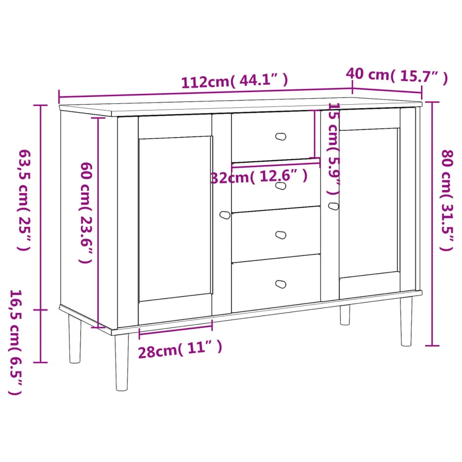 Buffet SENJA aspect rotin blanc 112x40x80cm bois massif de pin - 10