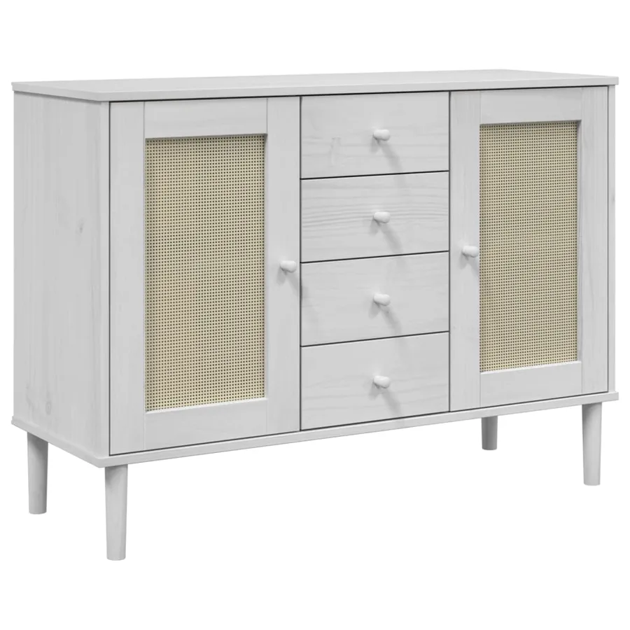 Buffet SENJA aspect rotin blanc 112x40x80cm bois massif de pin - 2